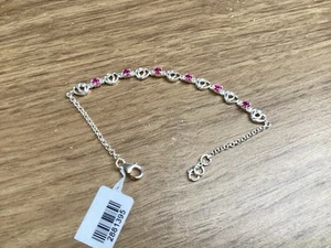 TJC Sterling Silver Hallmarked Ruby And Hearts Bracelet. New - Picture 1 of 2