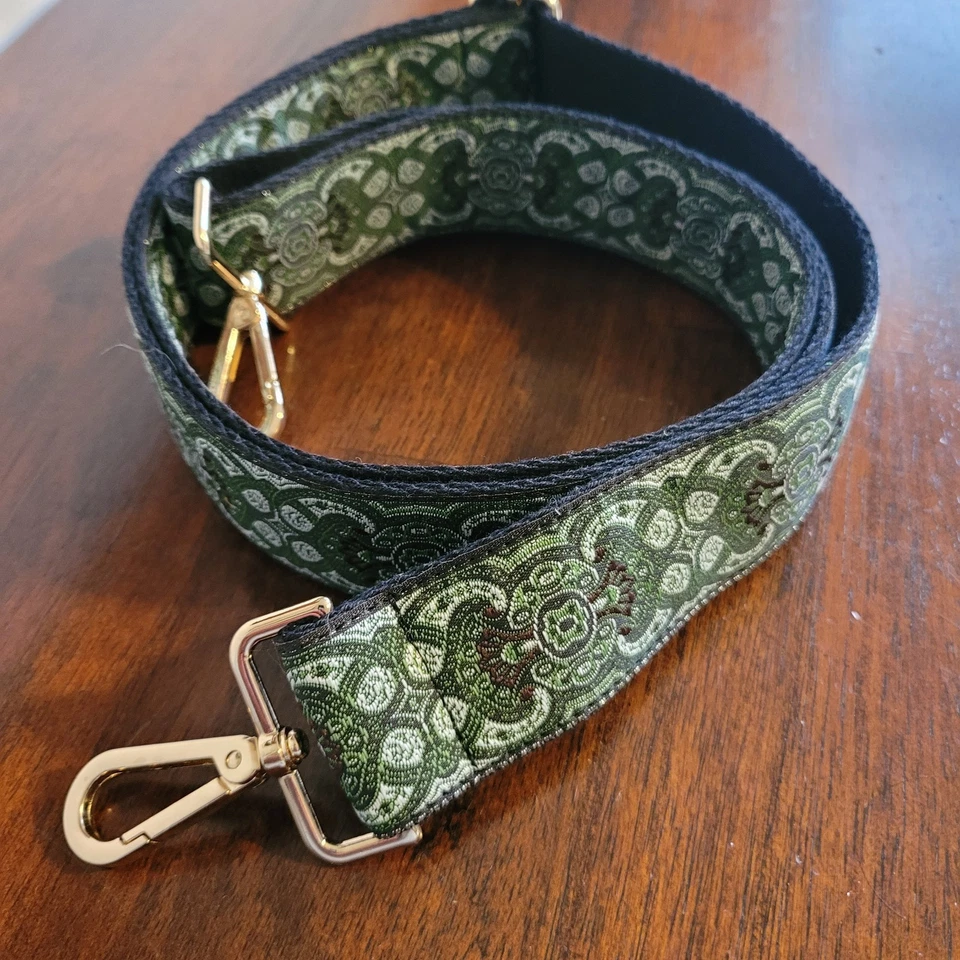 Correa Bandolera Verde/Marrón Tejido Algodón Con Herrajes Dorados BNNU con Caja Foto 1 de 4