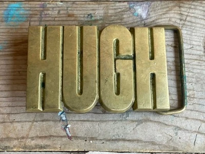 Hebilla de cinturón vintage de latón macizo 1978 "HUGH" de Baron Hebilla 2,75" Anx2 Foto 1 de 4