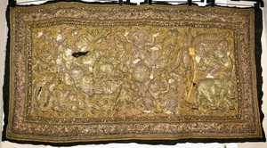 Antico arazzo scenico 3D imbottito altorilievo KALAGA Myanmar Ramayana altorilievo - Foto 1 di 24