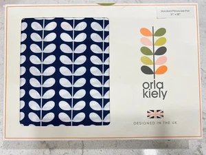 NEW Orla Kiely Pair Pillowcases Tiny Stem Whale Blue STANDARD 100% Cotton - Picture 1 of 4