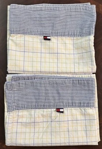 Vintage Pair Tommy Hilfiger Standard Pillow Cases White Blue Yellow Green Plaid - Picture 1 of 12