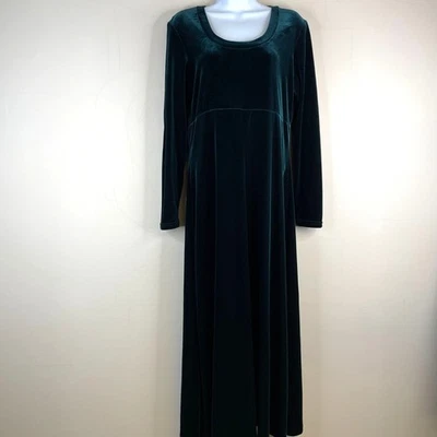 Vintage Velvet Maxi Dress Womens Medium Forest Green Regency Holiday Party Long - Image 1 of 4