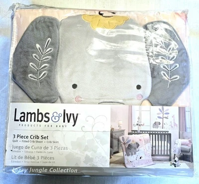 Juego de cama de cuna de 3 piezas Lambs & Ivy Jazzy Jungle Pastel Elephant Foto 1 de 4