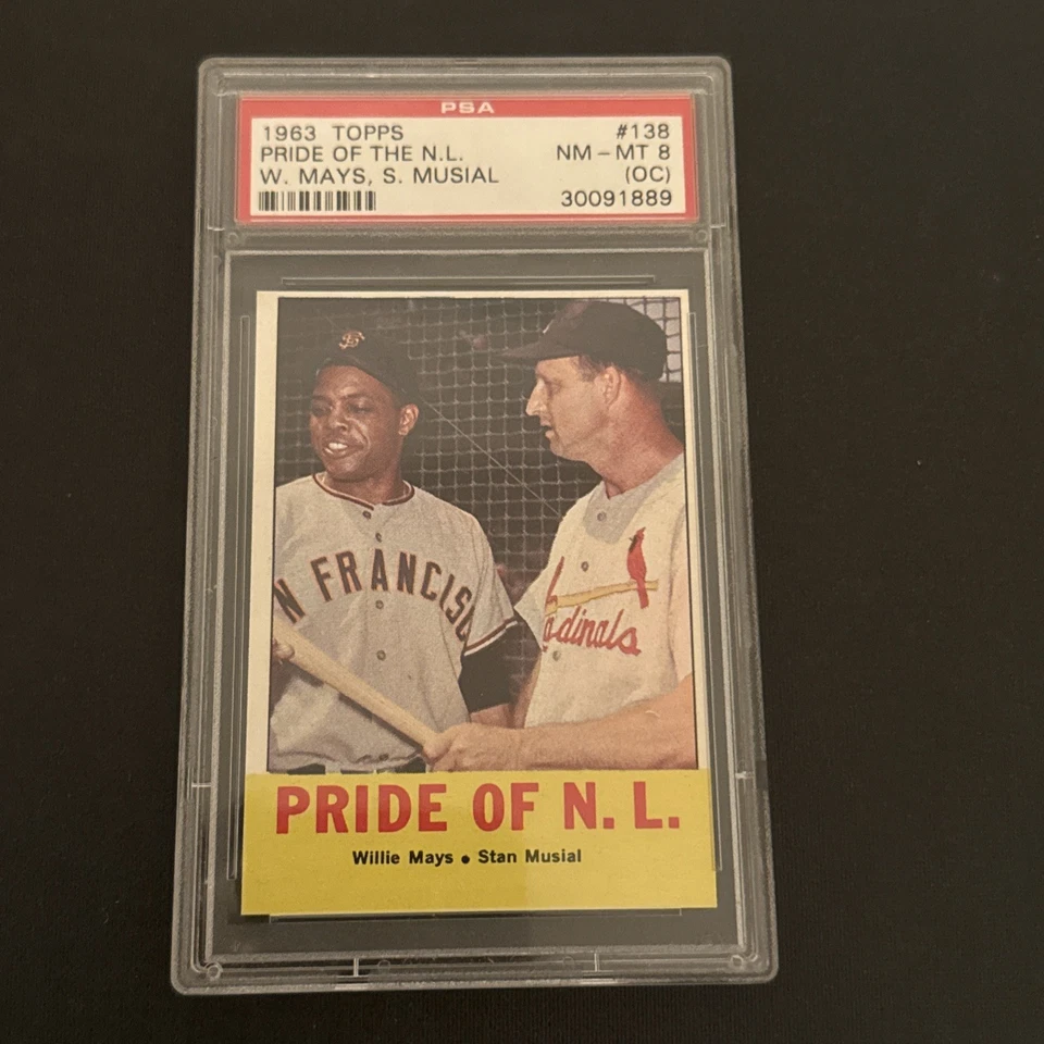 1963 Topps Pride Of NL Willie Mays Stan Musial PSA 8 casi nuevo-como nuevo #138 ¡Mira!! Foto 1 de 2