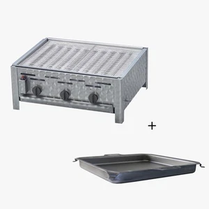 Edelstahl Gastrobräter, Gasgrill 3 flammig mit Rost und Pfanne, 65 x 53 x 27 cm - Bild 1 von 8