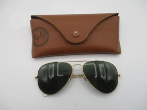 RAY BAN SUNGLASSES 3025 AVIATOR LARGE METAL GOLD w GREEN LENS L0205 with CASE - Picture 1 of 8