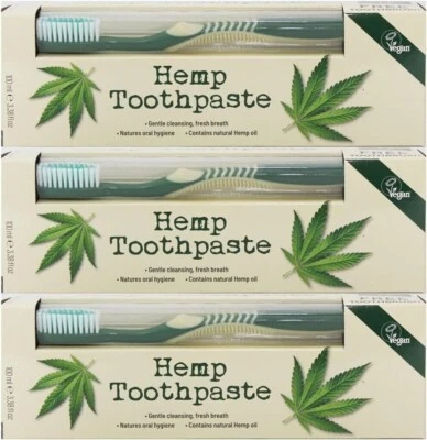 XOC 3 X 100ML HEMP TOOTHPASTE | FREE BRUSH | NATURAL HEMP OIL | ORAL HYGIENE | VEGAN