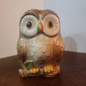 Vintage 5” Otagiri Brown Hand Painted Japan Owl Ceramic Pottery Piggy Bank - Picture 1 of 8