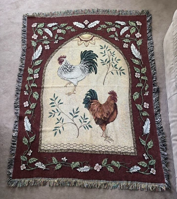 Manta tapiz gallo tiro granja campo 68" X 51" pollo Foto 1 de 4