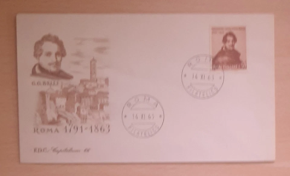 Busta Timbrata Primo Giorno Italia 1963. Giuseppe Gioacchino Belli. - Immagine 1 di 1