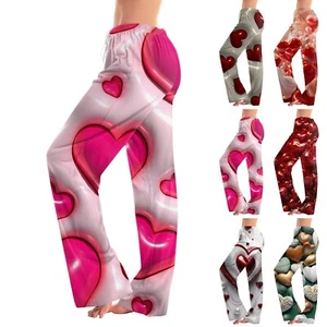 Women's Casual Straight Pants Valentine's Day Heart Printed Casual Pants - Picture 1 of 30