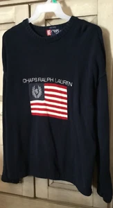 Chaps Ralph Lauren American Flag Knit Sweater Mens XL Hand Framed 100% Cotton - Picture 1 of 3