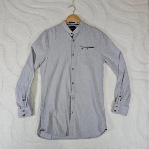 Guess Men's Longline Fit Shirt Size Medium 36 Grey Geometric Pattern 100% Cotton - Picture 1 of 11