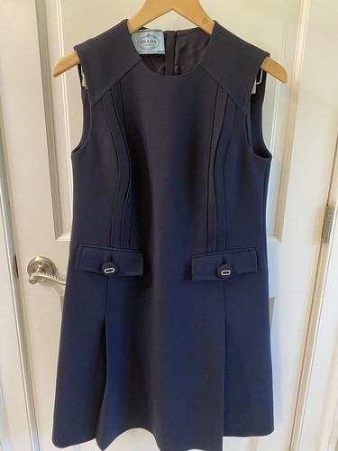 Abito Prada blu navy lana pesante crepe shift carriera made in Italy taglia 42IT 6US ottime condizioni