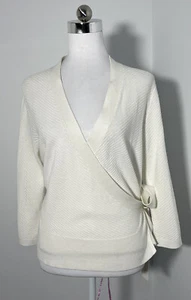 Per Una Ivory Tight Knit Long Sleeve Linen Blend Wrap Cardigan - Size 10 - Picture 1 of 7