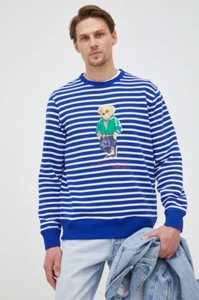 NWT Polo Ralph Lauren Royal White Striped Polo Bear Sweater 710863006001 Mens XL - Picture 1 of 3
