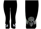 Reg Capri Yoga Style Leggings Crystal Rhinestone Silver Gothic Biker Skull Wings