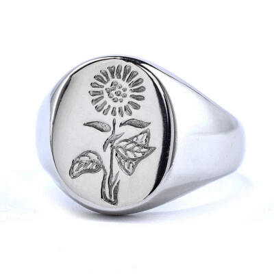 Polished Sunflower Plant Pattern Ring Stainless Steel Men's Women's Gift Ring - Image 1 of 4