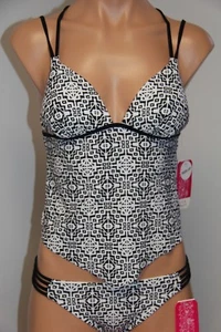NWT Hula Honey Swimsuit Bikini Tankini 2pc set Sz XS Push Up Black White - Picture 1 of 5