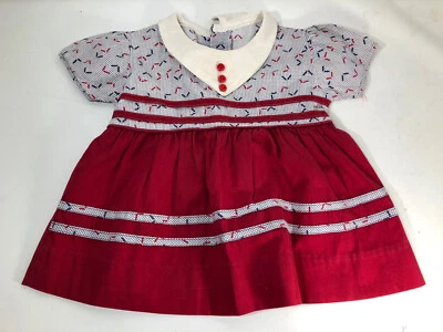 Vintage 1950s Red Print Girls Dress Hand Crafted Homemade 18-24M - Image 1 of 4