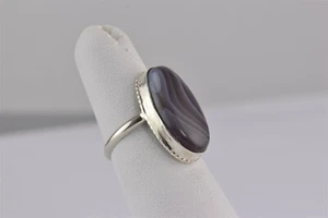 Sterling Silber Oval Schwarz & Blau Wirbel Achat Statemnet Band Ring 925 Gr: 4,5 - Bild 1 von 7