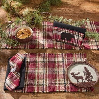 2 Culpepper Deep Red Rustic Plaid Country Cabin Chindi Cotton Placemats 13x19 - Image 1 of 3