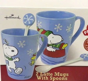 PEANUTS TWO LATTE MUGS WITH SPOONS - Picture 1 of 3