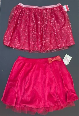 2 Red Christmas Skirts Girls XL 14/16 Silver Foil Dot Tutu + Velour w/Sequin Bow - Image 1 of 3