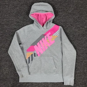 Nike Hoodie Girls Large Gray Big Spellout Logo Outdoor School Casual Pullover - Picture 1 of 9