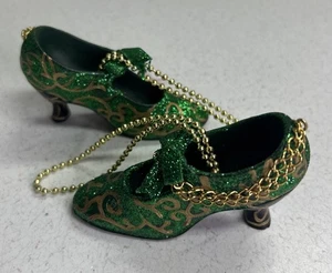 Vintage Antik Erbstück Ornament Miniatur Viktorianisch Grün Gold Schuh - Bild 1 von 11
