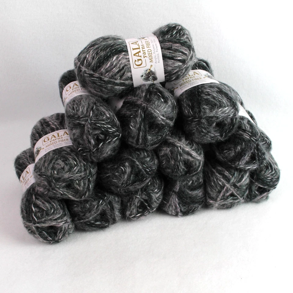 Lote de 14 Hilados Gala Tonos de Negro Gris 1.76oz (50 gr) Acrílico/Poliéster/Nylon Foto 1 de 4
