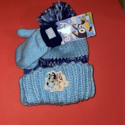 Bonecos Bluey & Bingo Chapéu Malha Pom Criança 2T-5T Gorro Grosso Luvas NOVO - Imagem 1 de 4