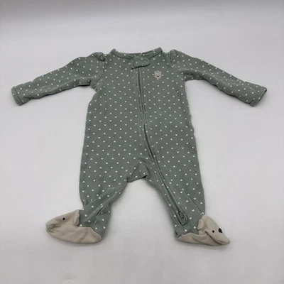 Carters One Piece Toddler Girls  3M Green Heart Aop Full Zip 100% Cotton.#37919 - Image 1 of 4