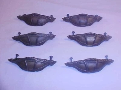 6 VINTAGE BRASS DRAWER CABINET DRESSER HANDLES KNOBS - Image 1 of 3