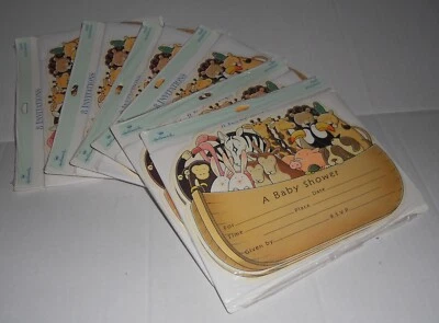 48 Noah's Ark Animals Baby Shower Invitations Dog Flamingo Monkeys Giraffes NOS - Image 1 of 3