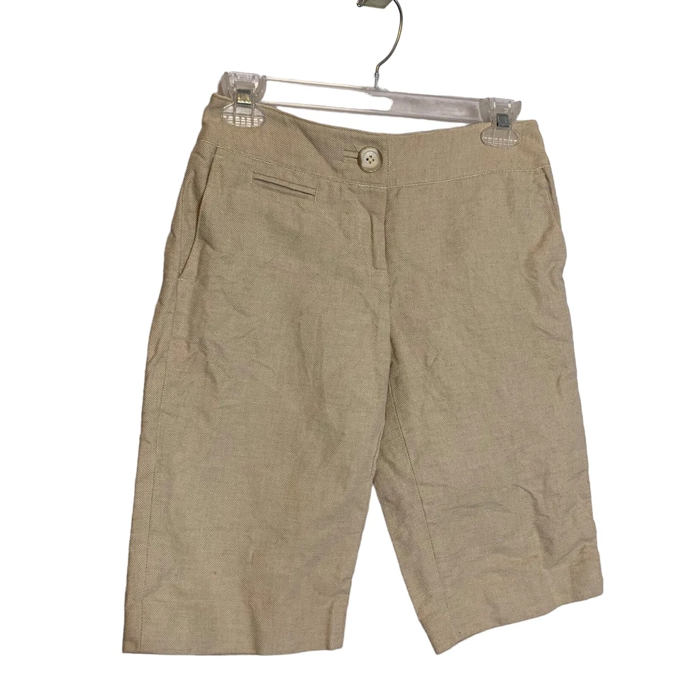 Ann Taylor Shorts Womens 00P Petite Linen Blend Tan Bermuda Walking - Image 1 of 4