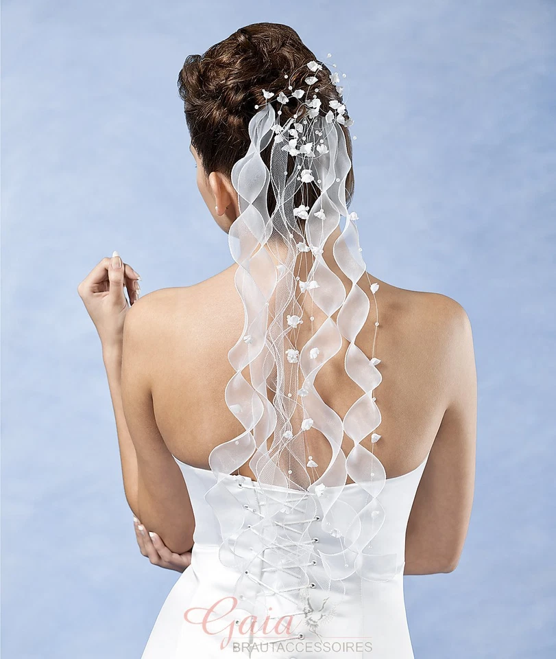 Haarschmuck Brautschmuck  Blütenrispen + Satin Bänder  weiss oder  ivory creme - Bild 1 von 1