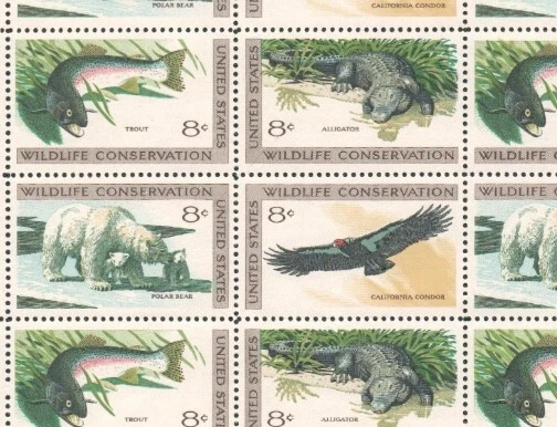 Paquete de 100 estampillas postales de 8¢ trucha caimán oso polar cóndor 1427-30 Foto 1 de 1