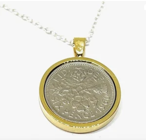Colgante de cumpleaños 1960 cadena de plata de ley de 18 pulgadas montaje enchapado en oro - Imagen 1 de 2