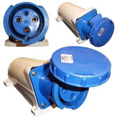 63A 3 Pin Socket IP67 Waterproof Wall Mount 220 - 250V Single Phase 2P+E 63 Amp - Image 1 of 4