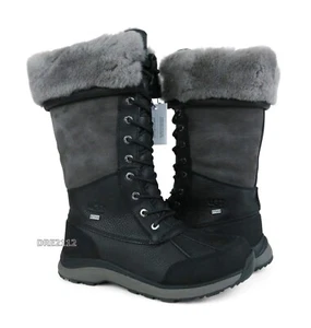 UGG Adirondack Tall III Black Leather Fur Boots Womens Size 6.5 *NEW* - Picture 1 of 6