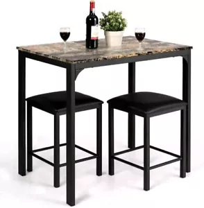3 PCS Counter Height Dining Set Faux Marble Table 2 Chairs Kitchen Bar Furniture - Picture 1 of 3