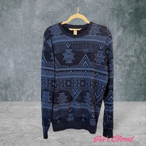 H&M x Coachella Women's Sz M Sweatshirt Long Sleeve Blue Aztec Design Casual - Picture 1 of 8