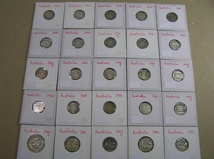 Australia Lot of 25 Silver Coins, 1917 - 1961 diff dates-types, Shilling, 6P, 3P - Picture 1 of 12