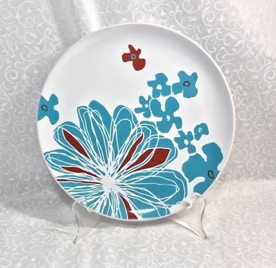 宜家 15199 BULLRA 晚餐盘红色绿松石和白色花卉 10.5 英寸 — 第 1/4 张图片