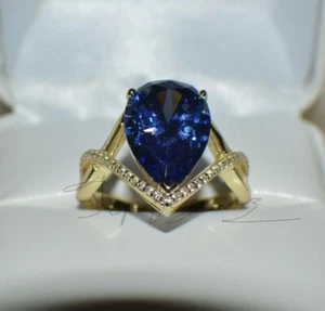 8 ct  PREMIUM Simulated AAA TANZANITE & 40 DIAMOND  GYPSY 14K Y GOLD FILL S-8. - Picture 1 of 12