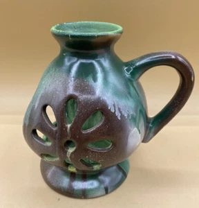Art Studio Pottery Green Candle Holder Signed Joan Carroll St Regis Montana - Picture 1 of 12