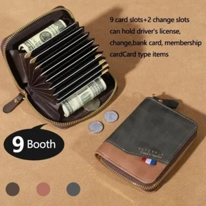PU Leather Zipper Card Holder Wallet 9 Slots Compact Organizer for Men Women - Picture 1 of 18