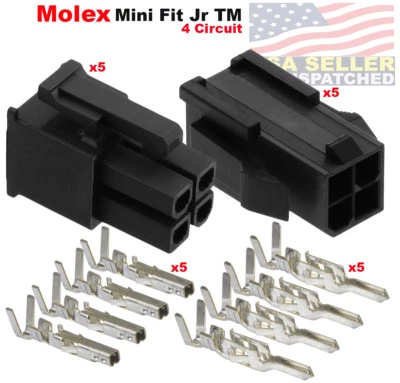 (Juego de 5) Conector Molex 4 pines negro 13A 4,20 mm, con 18-24 AWG pin Mini-Fit Jr  Foto 1 de 4